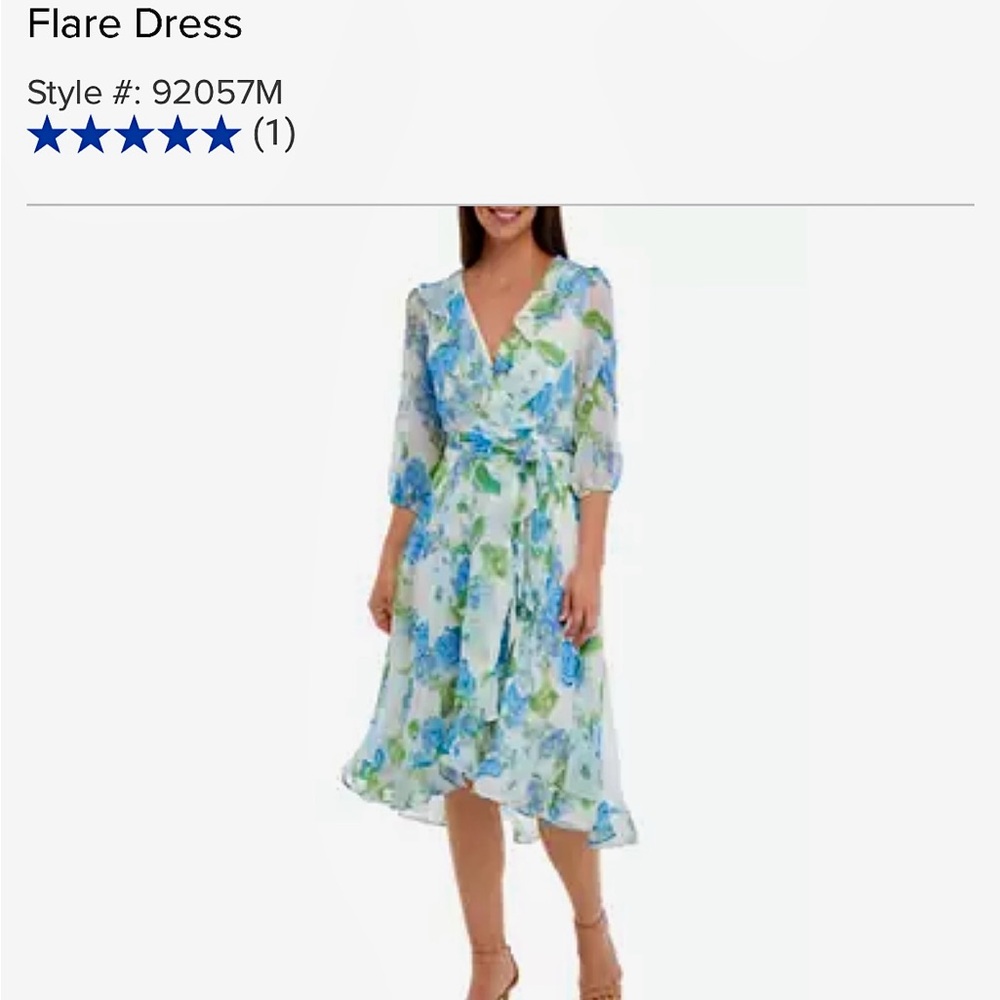 Maison Tara Women's 3/4 Sleeve Floral Wrap Waist Fit and Flare Dress